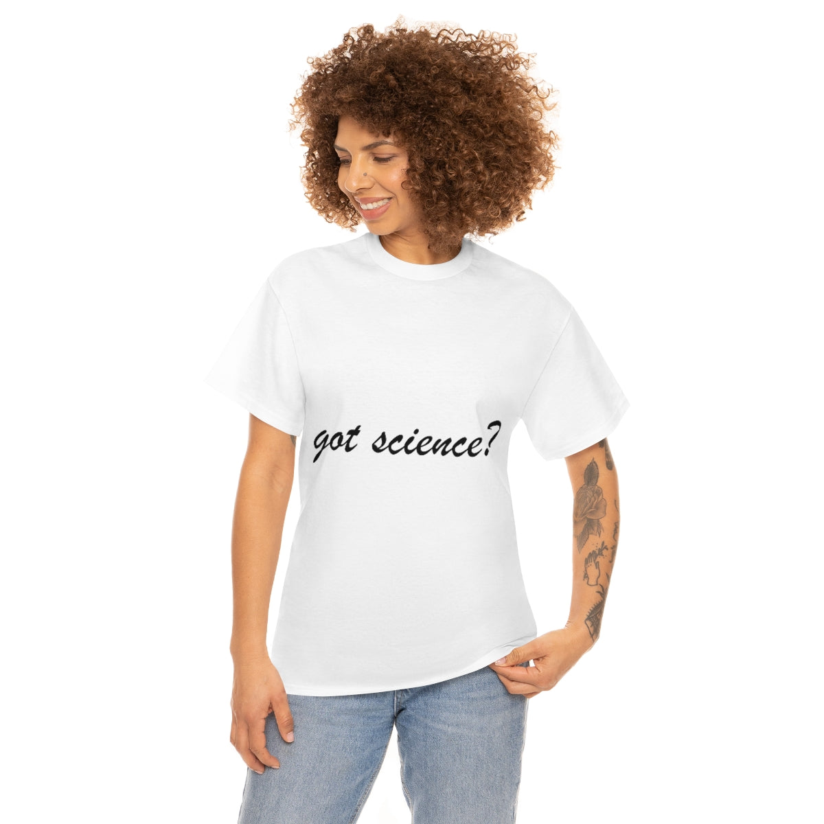 got science? Cotton Tee, light, large logo front & back