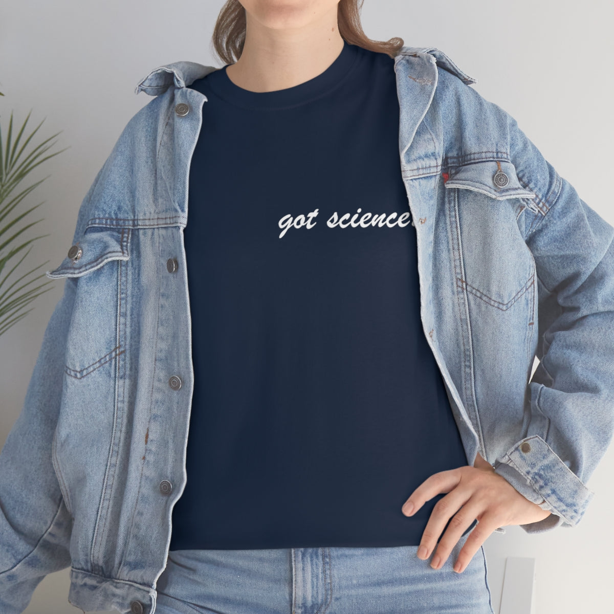 got science? Cotton Tee, dark, small logo on front left, large on back