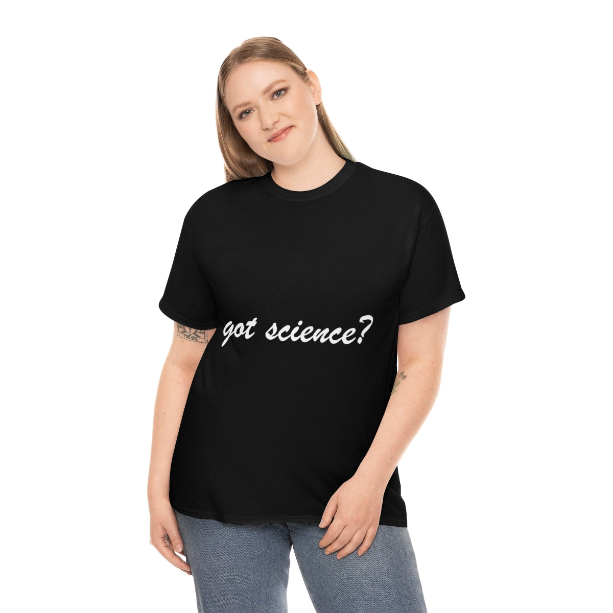 got science? Cotton Tee, dark, large logo front & back