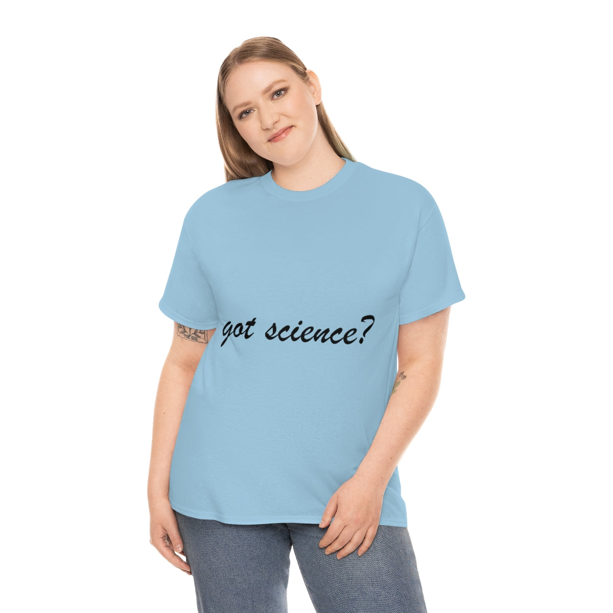 got science? Cotton Tee, light, large logo front & back