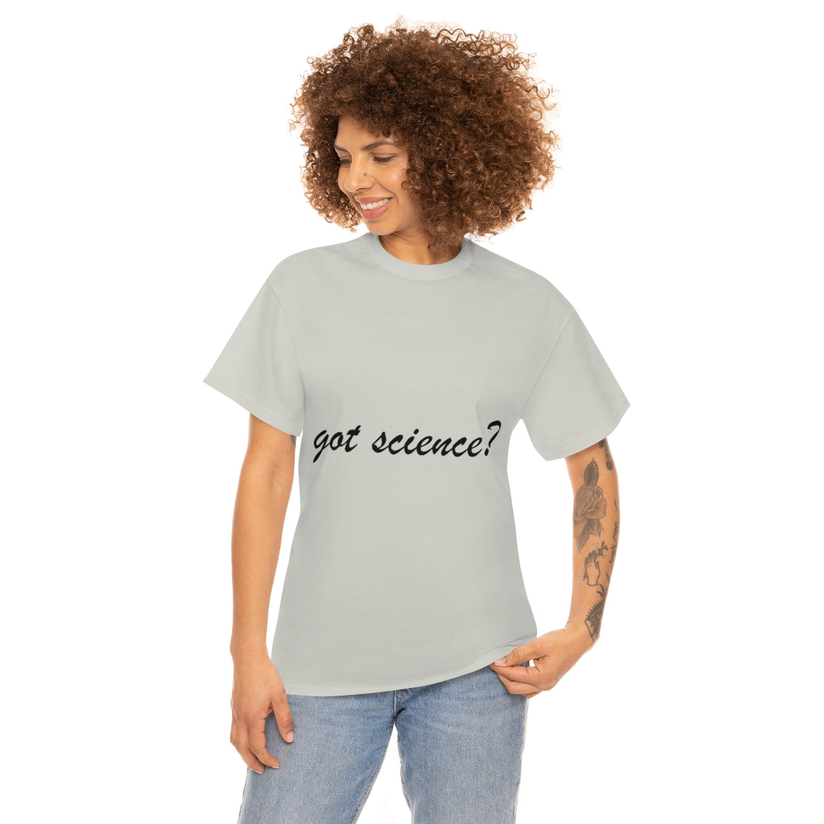 got science? Cotton Tee, light, large logo front & back