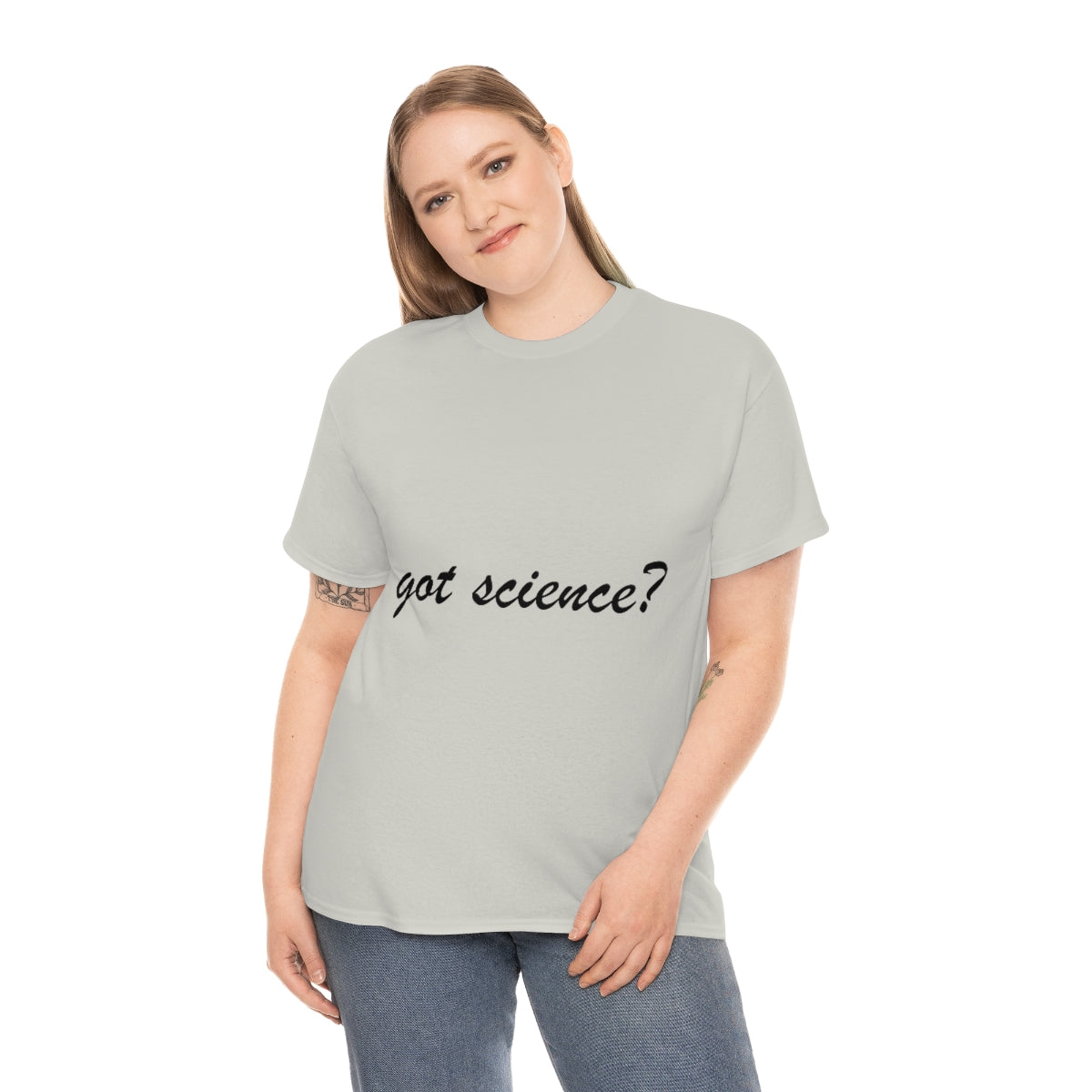 got science? Cotton Tee, light, large logo front & back