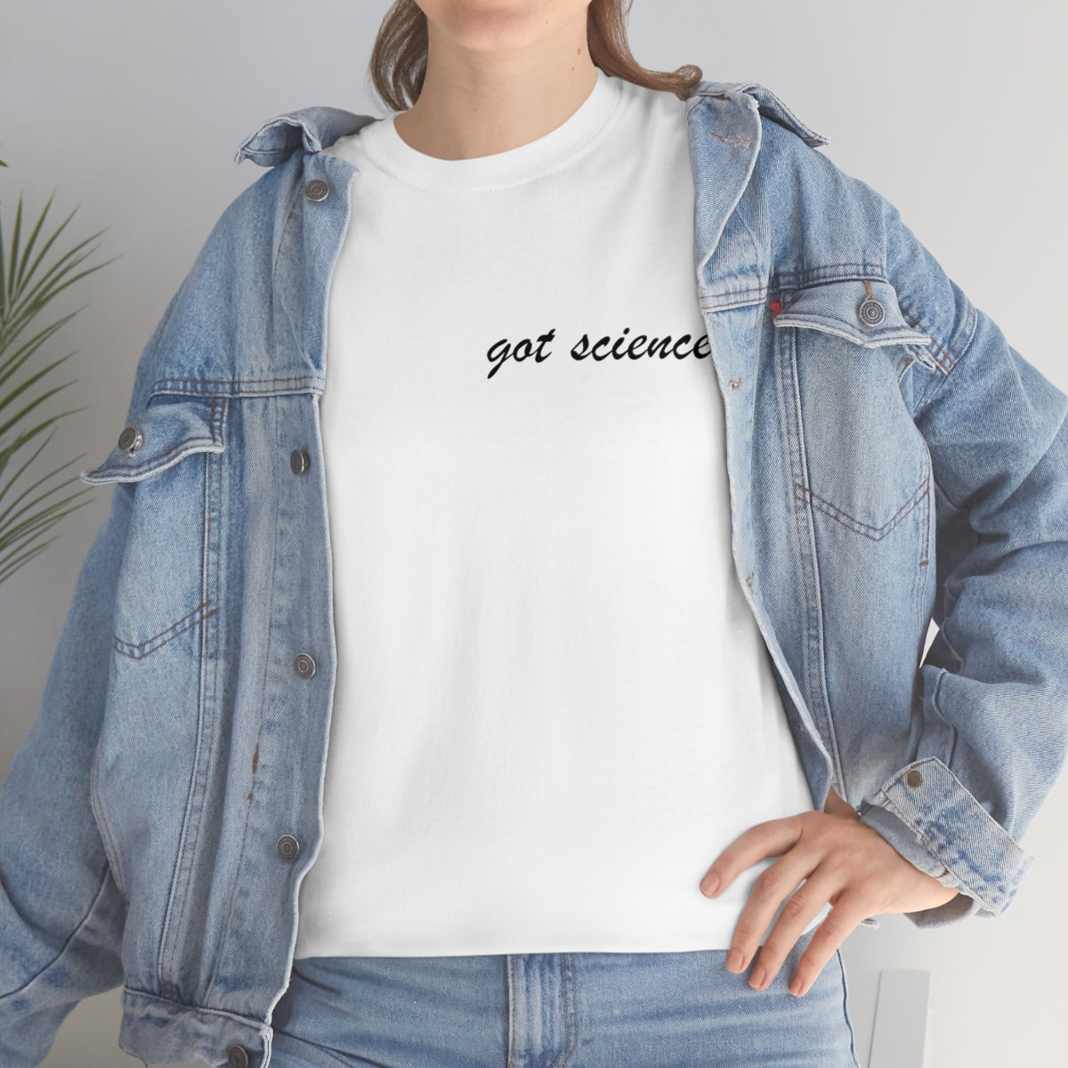 got science? Cotton Tee, light, small logo on front left, large on back