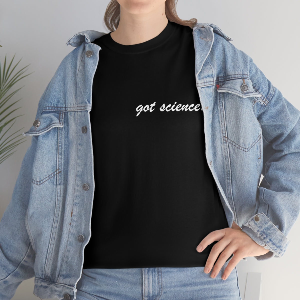 got science? Cotton Tee, dark, small logo on front left, large on back