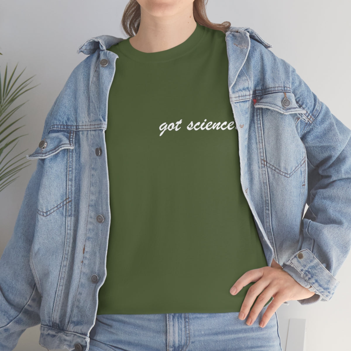 got science? Cotton Tee, dark, small logo on front left, large on back