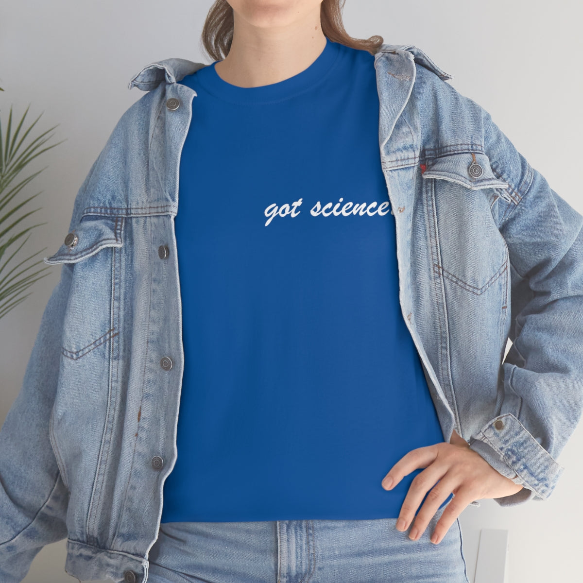 got science? Cotton Tee, dark, small logo on front left, large on back