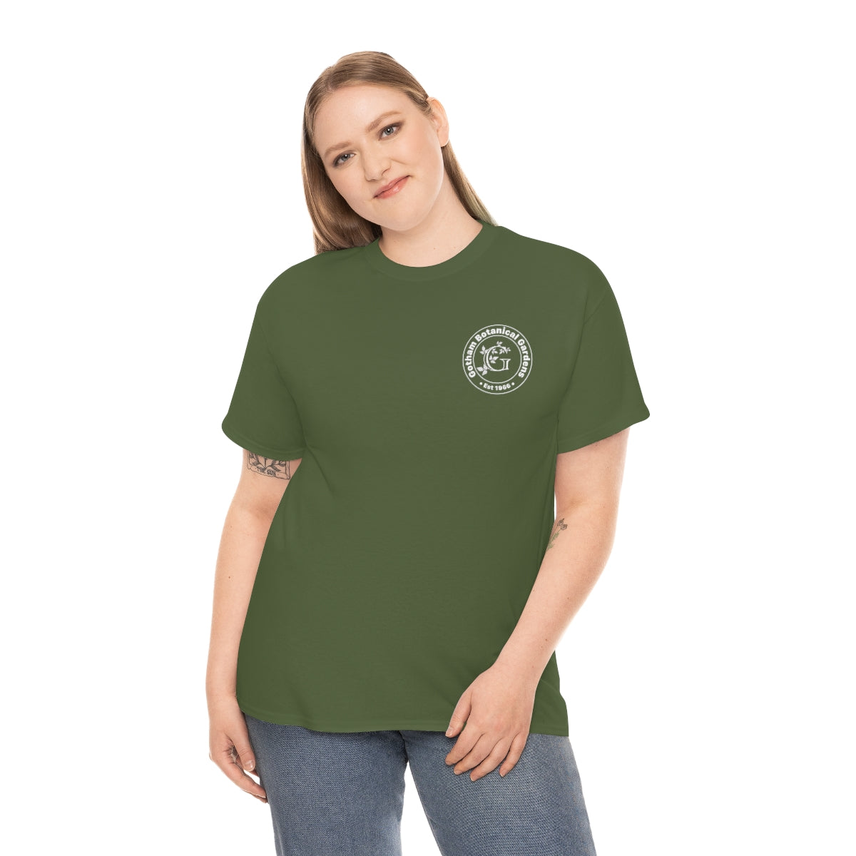 Gotham Botanical Gardens Cotton Tee, dark, small logo front, large logo back