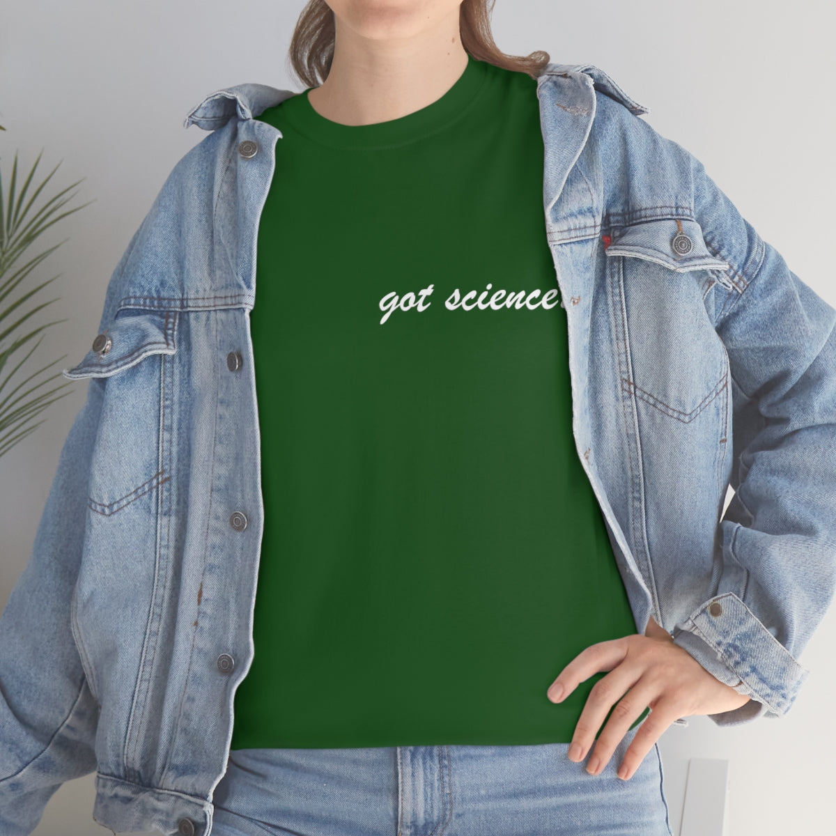 got science? Cotton Tee, dark, small logo on front left, large on back