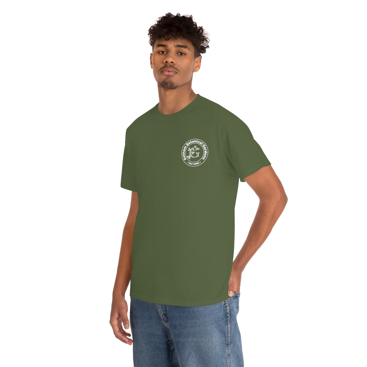 Gotham Botanical Gardens Cotton Tee, dark, small logo front, large logo back