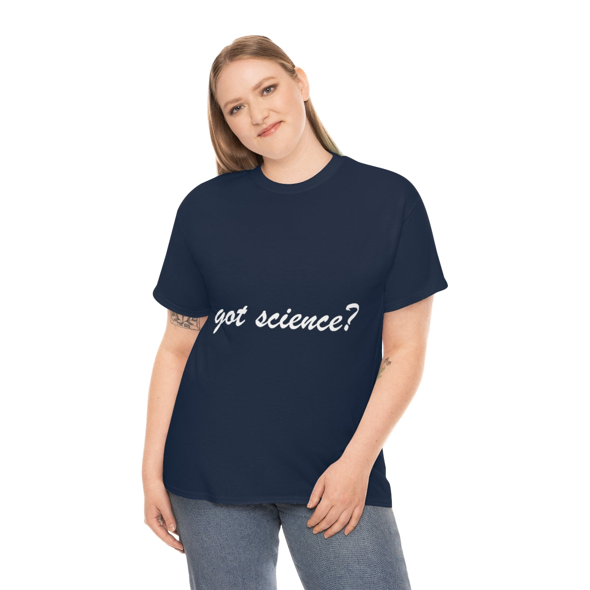 got science? Cotton Tee, dark, large logo front & back