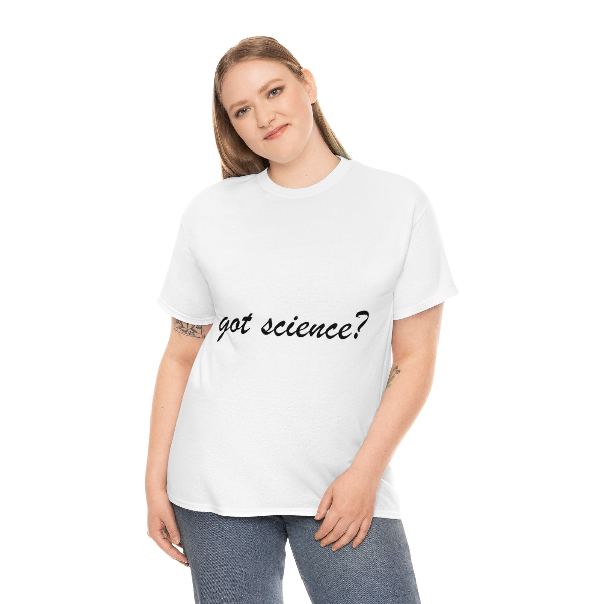 got science? Cotton Tee, light, large logo front & back